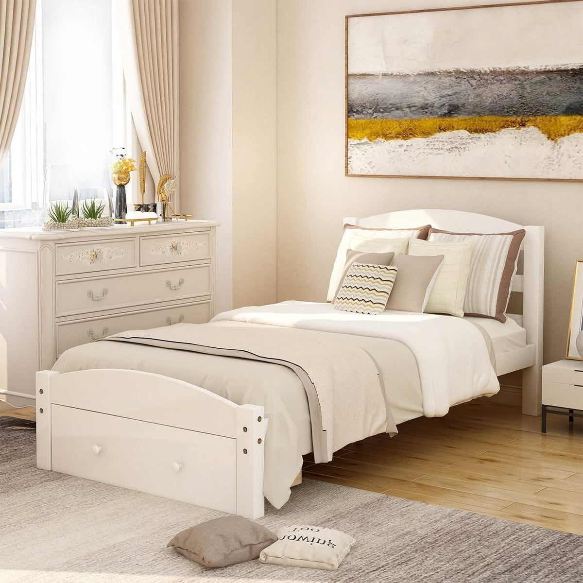 Twin Platform Bed Frame with Storage Drawer Headboard - A-1 Thread Vault