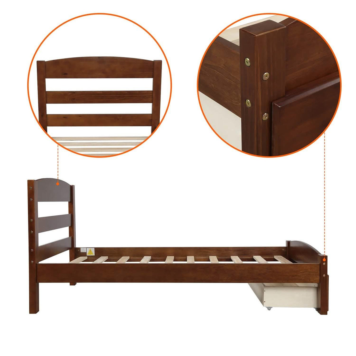Twin Platform Bed Frame with Storage Drawer Headboard - A-1 Thread Vault