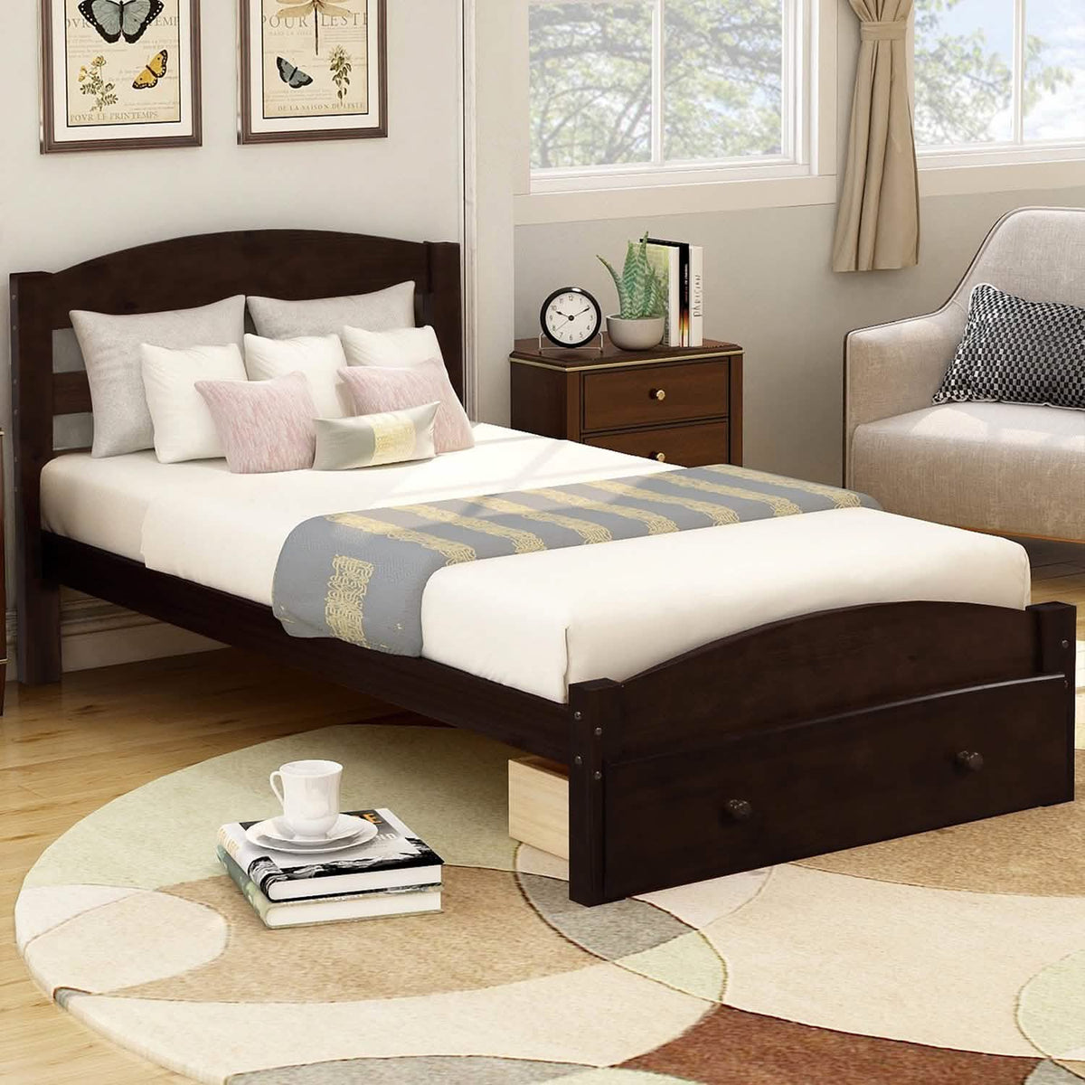 Twin Platform Bed Frame with Storage Drawer Headboard - A-1 Thread Vault