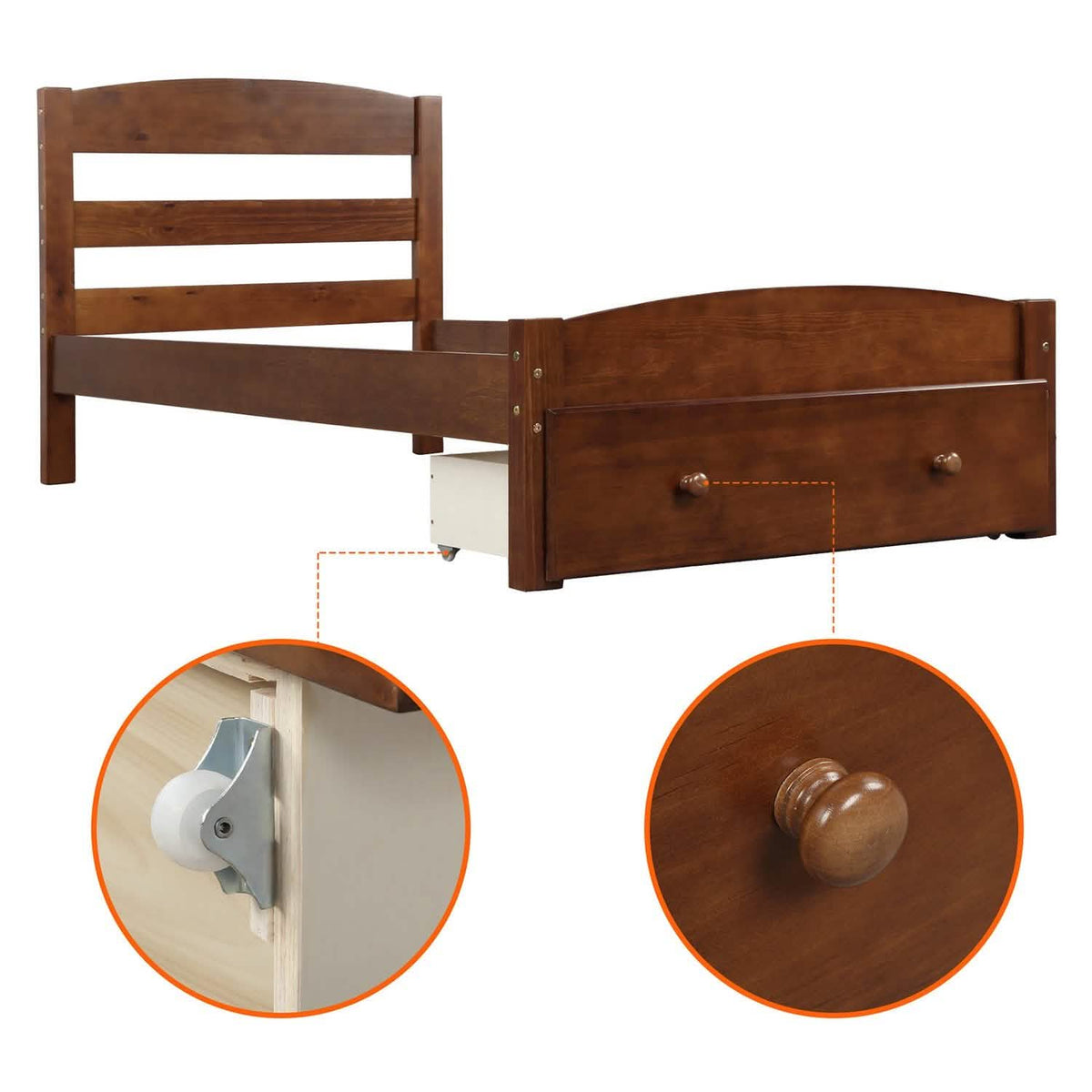 Twin Platform Bed Frame with Storage Drawer Headboard - A-1 Thread Vault