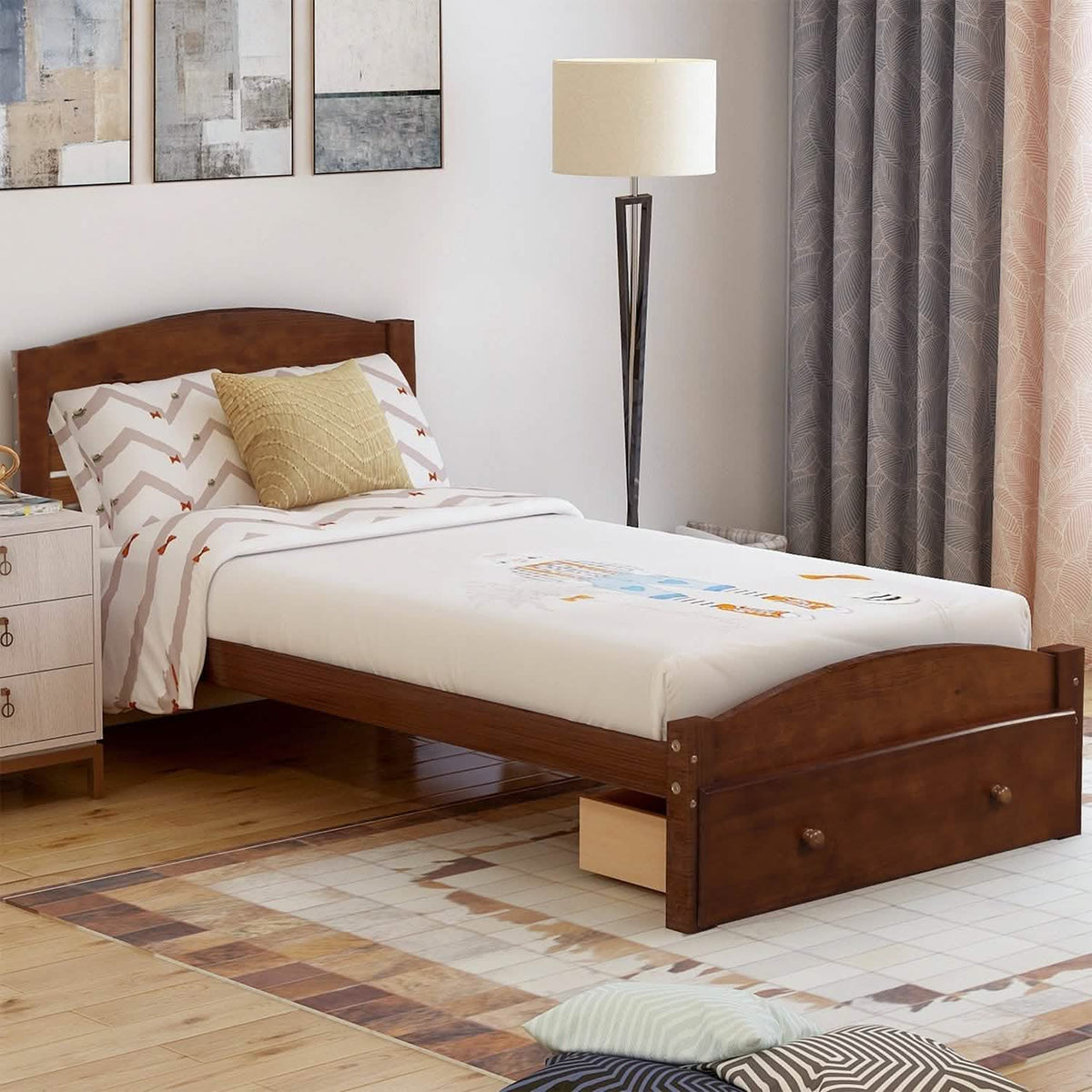 Twin Platform Bed Frame with Storage Drawer Headboard - A-1 Thread Vault