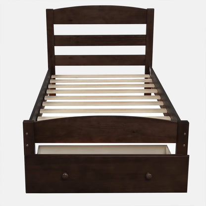 Twin Platform Bed Frame with Storage Drawer Headboard - A-1 Thread Vault