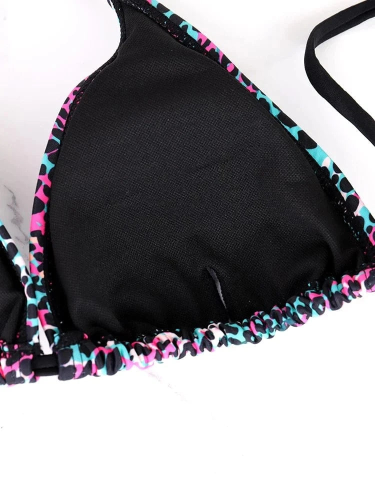 Two-Piece Women's Split Bikini Set Summer Strappy And Lace-Up Colorful Polka Dot Printed Lady's Bikini Beach Vacation Swimsuit - A-1 Thread Vault