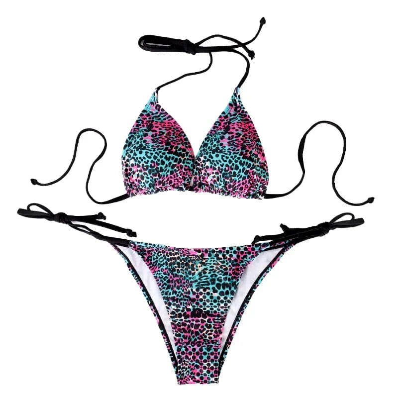 Two-Piece Women's Split Bikini Set Summer Strappy And Lace-Up Colorful Polka Dot Printed Lady's Bikini Beach Vacation Swimsuit - A-1 Thread Vault