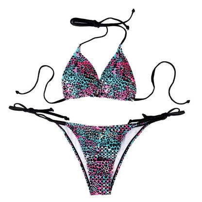 Two-Piece Women's Split Bikini Set Summer Strappy And Lace-Up Colorful Polka Dot Printed Lady's Bikini Beach Vacation Swimsuit - A-1 Thread Vault
