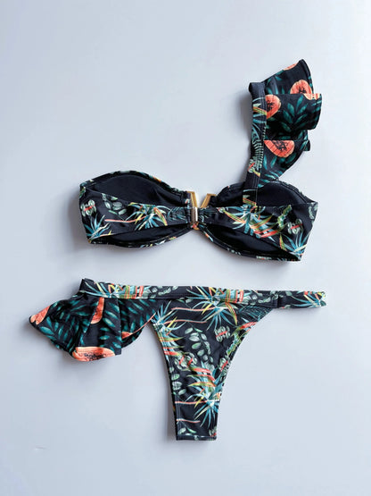 Two-Pieces Women Floral 2025 Push-Up Strappy Ruffles Bandage Bikini Set Swimsuit Swimwear Bathing Suit Beachwear Biquini - A-1 Thread Vault