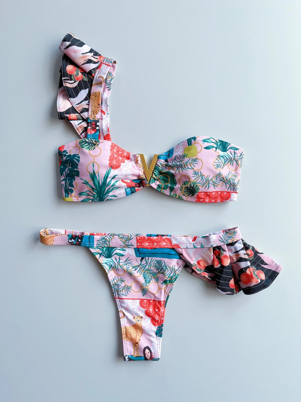 Two-Pieces Women Floral 2025 Push-Up Strappy Ruffles Bandage Bikini Set Swimsuit Swimwear Bathing Suit Beachwear Biquini - A-1 Thread Vault