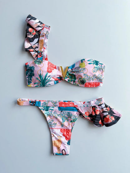 Two-Pieces Women Floral 2025 Push-Up Strappy Ruffles Bandage Bikini Set Swimsuit Swimwear Bathing Suit Beachwear Biquini - A-1 Thread Vault