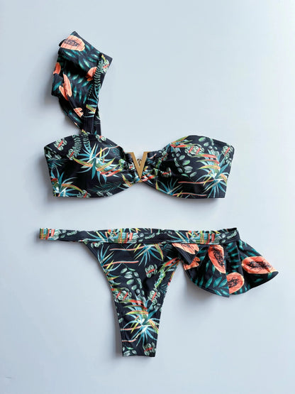 Two-Pieces Women Floral 2025 Push-Up Strappy Ruffles Bandage Bikini Set Swimsuit Swimwear Bathing Suit Beachwear Biquini - A-1 Thread Vault