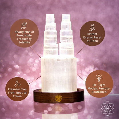 Two-Tower Selenite Lamp – Deep Energy Cleanse & Reset - A-1 Thread Vault