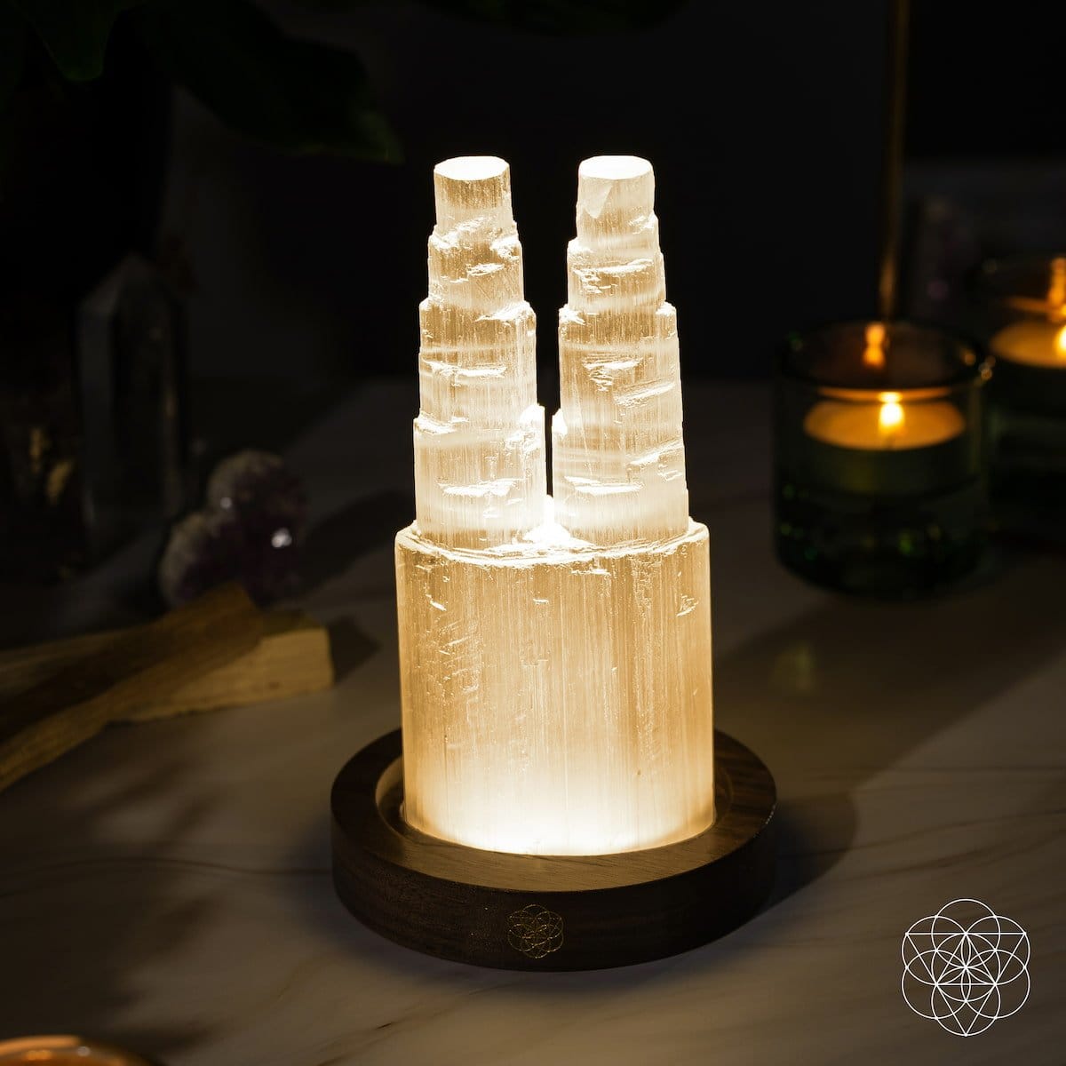 Two-Tower Selenite Lamp – Deep Energy Cleanse & Reset - A-1 Thread Vault