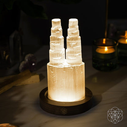 Two-Tower Selenite Lamp – Deep Energy Cleanse & Reset - A-1 Thread Vault