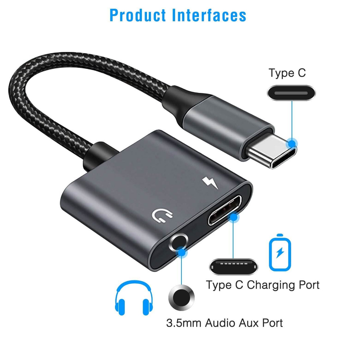 Type C to 3.5mm Headphone Charger Adapter USB C to Aux Audio Jack - A-1 Thread Vault