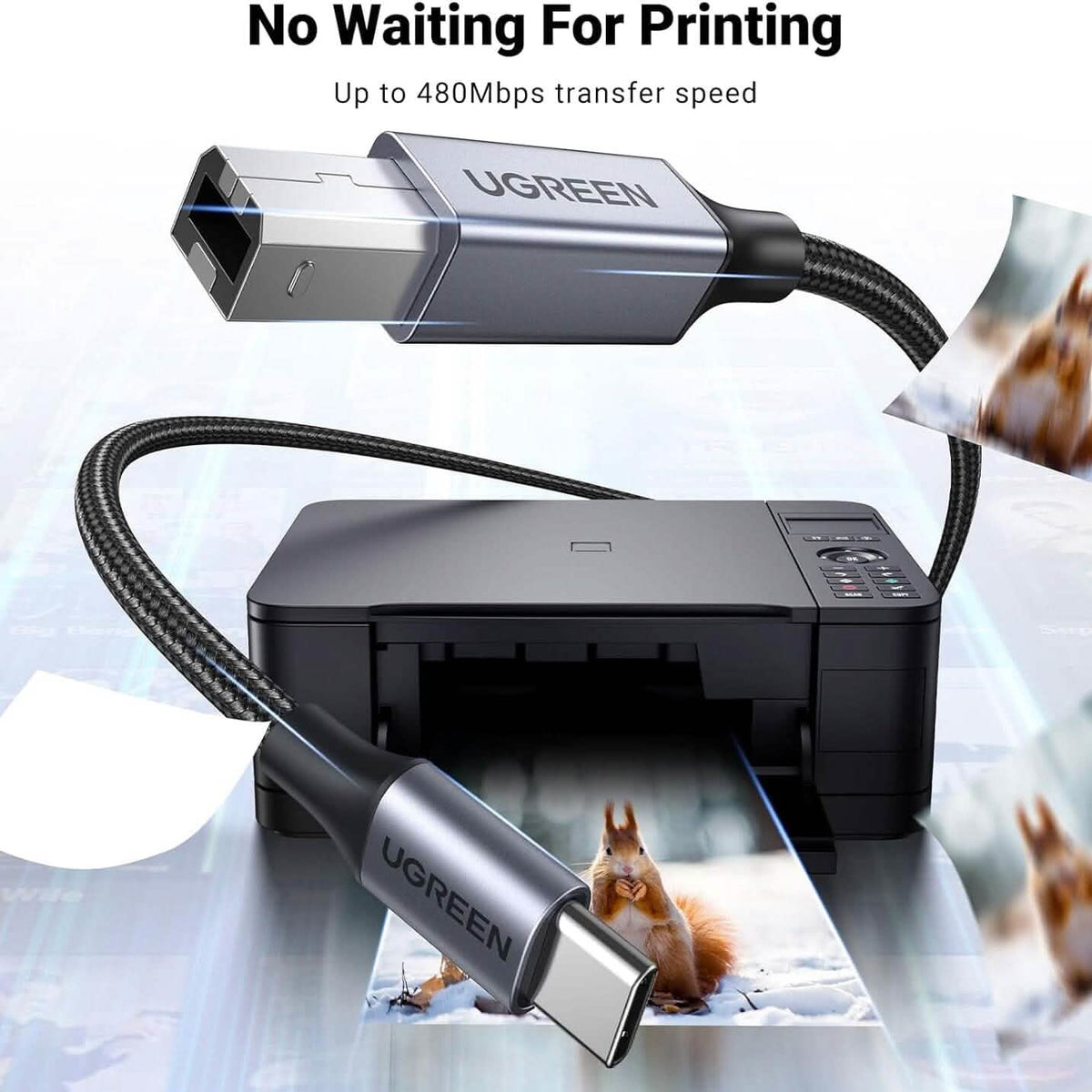 UGREEN USB B to USB C 3 FT Printer Cable (Refurbished) - A-1 Thread Vault