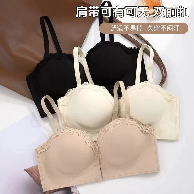 Ultimate Push Up Bra 12cm Padded Front Closure Strapless Plunge Bra for Small Chest Extreme Lift Invisible Back Comfort Wear - A-1 Thread Vault