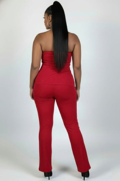 Ultra-fine Ribbed Slit Tube Top & High-waist Flare Pants Set - A-1 Thread Vault