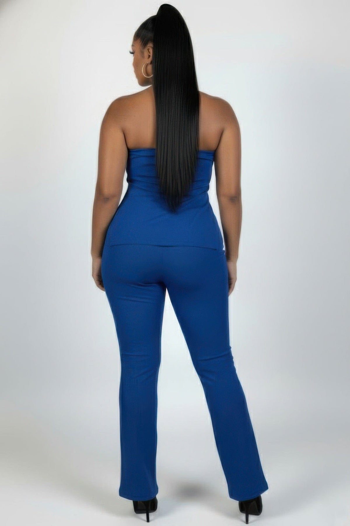 Ultra-fine Ribbed Slit Tube Top & High-waist Flare Pants Set - A-1 Thread Vault