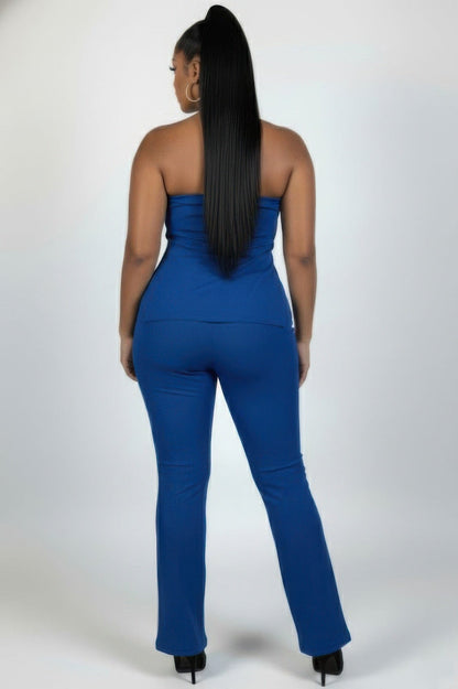 Ultra-fine Ribbed Slit Tube Top & High-waist Flare Pants Set - A-1 Thread Vault