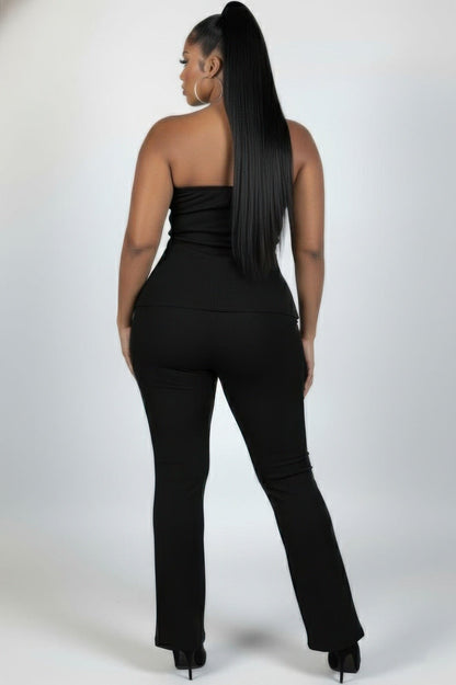 Ultra-fine Ribbed Slit Tube Top & High-waist Flare Pants Set - A-1 Thread Vault