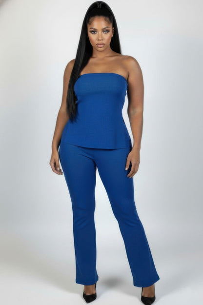 Ultra-fine Ribbed Slit Tube Top & High-waist Flare Pants Set - A-1 Thread Vault