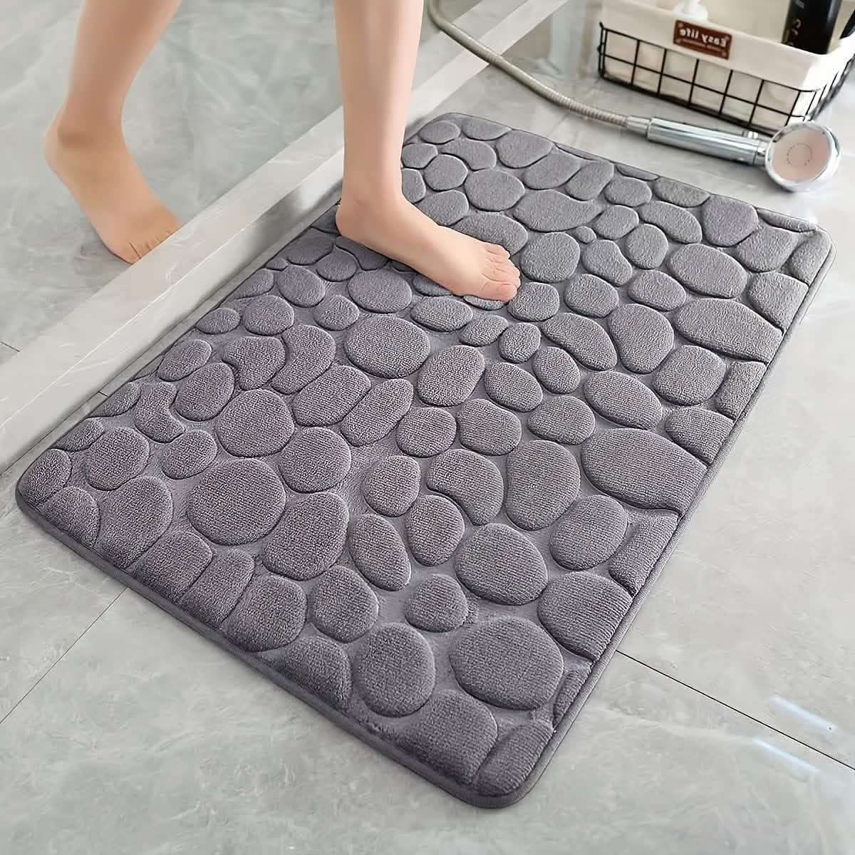 Ultra-Soft Memory Foam Bath Mat – Non-Slip, Absorbent (Gray Hexagon) - A-1 Thread Vault
