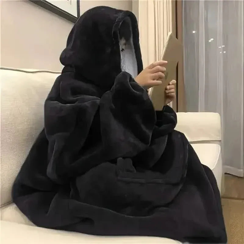 Ultra-Soft Sherpa Fleece Hoodie Blanket - Cozy Oversized Wearable Snuggle Sweatshirt - A-1 Thread Vault