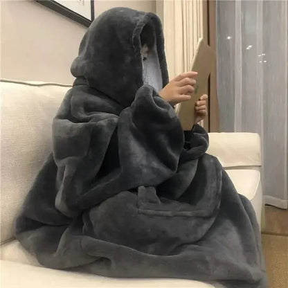 Ultra-Soft Sherpa Fleece Hoodie Blanket - Cozy Oversized Wearable Snuggle Sweatshirt - A-1 Thread Vault