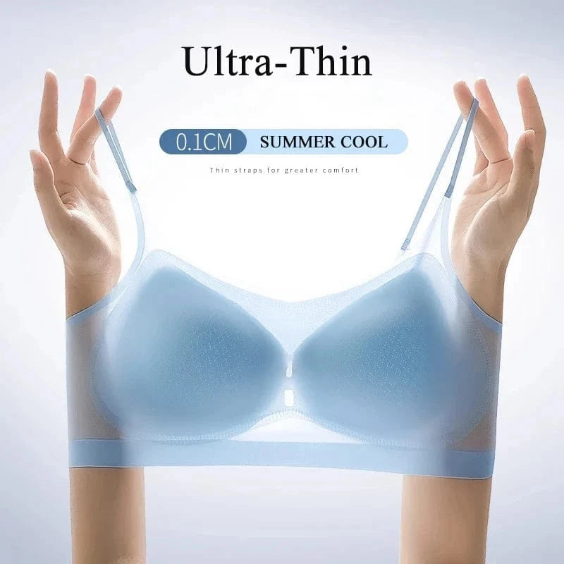 Ultra-thin Ice Silk Padded Bra Seamless Underwear Women's Thin Section Sling Beautiful Back Vest Tops Big Chest Small Sleep Bra - A-1 Thread Vault