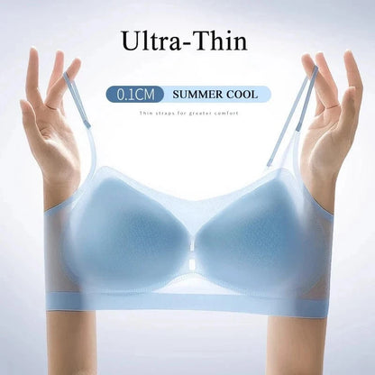 Ultra-thin Ice Silk Padded Bra Seamless Underwear Women's Thin Section Sling Beautiful Back Vest Tops Big Chest Small Sleep Bra - A-1 Thread Vault