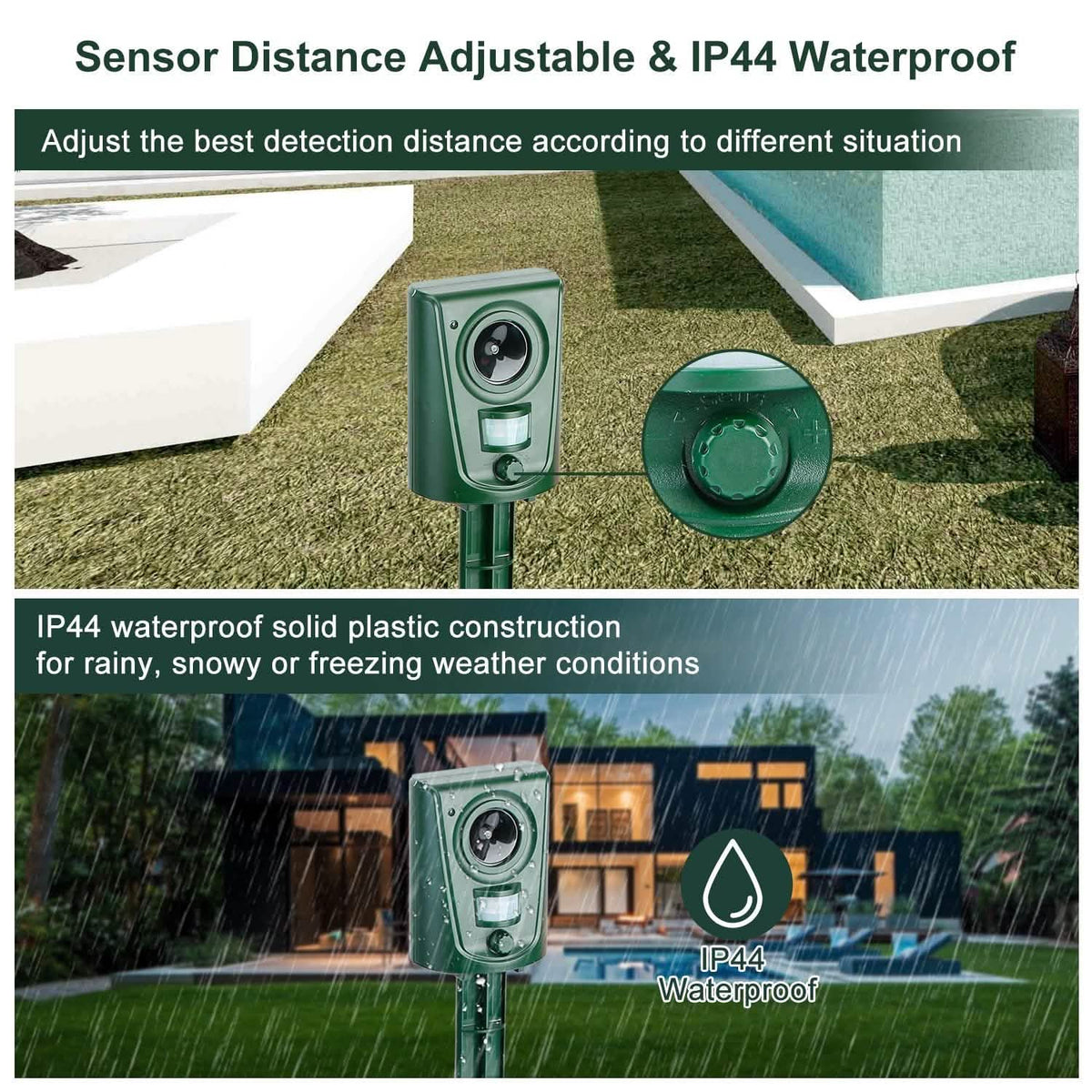 Ultrasonic Animal Repeller IP4 Waterproof Motion Sensor Repellent with Flashing Led Light - A-1 Thread Vault