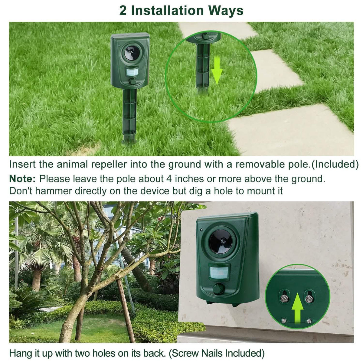 Ultrasonic Animal Repeller IP4 Waterproof Motion Sensor Repellent with Flashing Led Light - A-1 Thread Vault