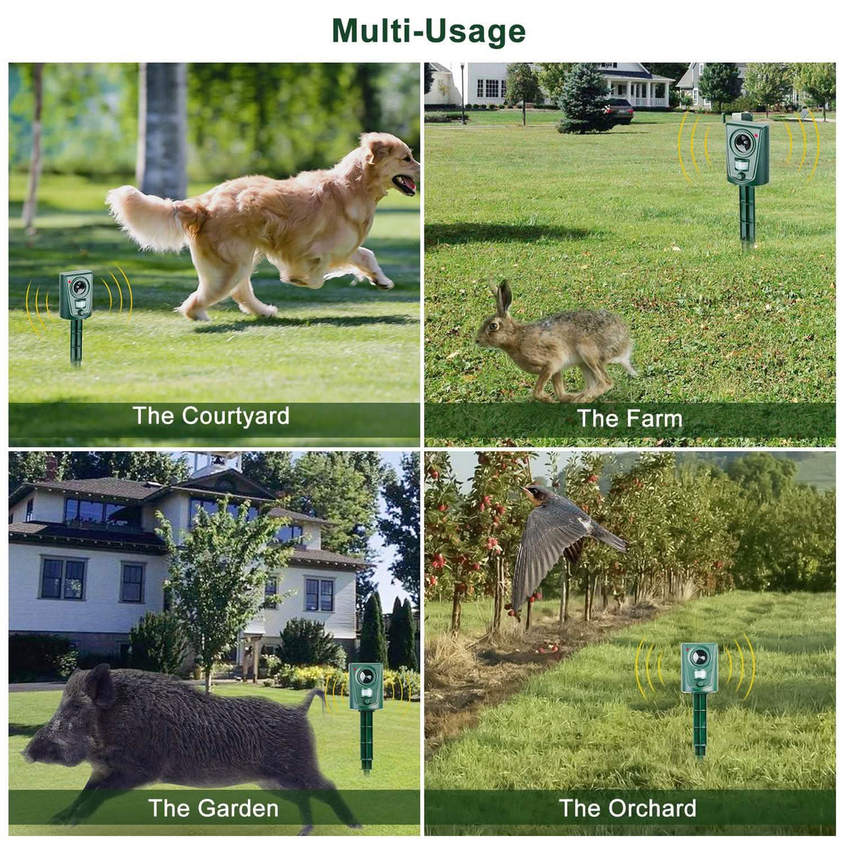 Ultrasonic Animal Repeller IP4 Waterproof Motion Sensor Repellent with Flashing Led Light - A-1 Thread Vault