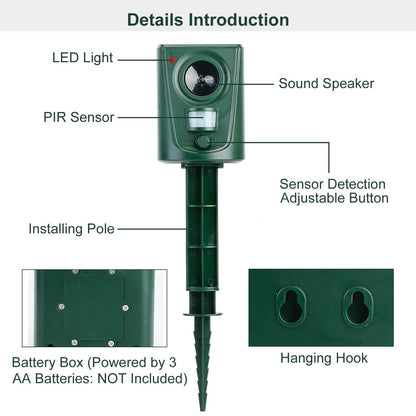 Ultrasonic Animal Repeller IP4 Waterproof Motion Sensor Repellent with Flashing Led Light - A-1 Thread Vault
