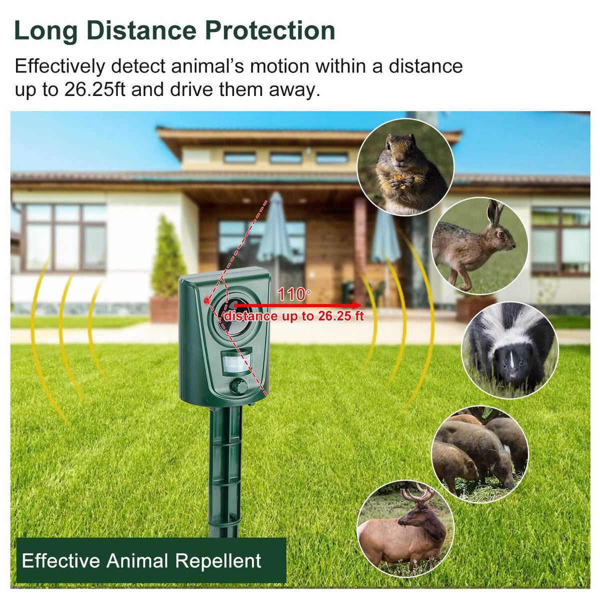 Ultrasonic Animal Repeller IP4 Waterproof Motion Sensor Repellent with Flashing Led Light - A-1 Thread Vault