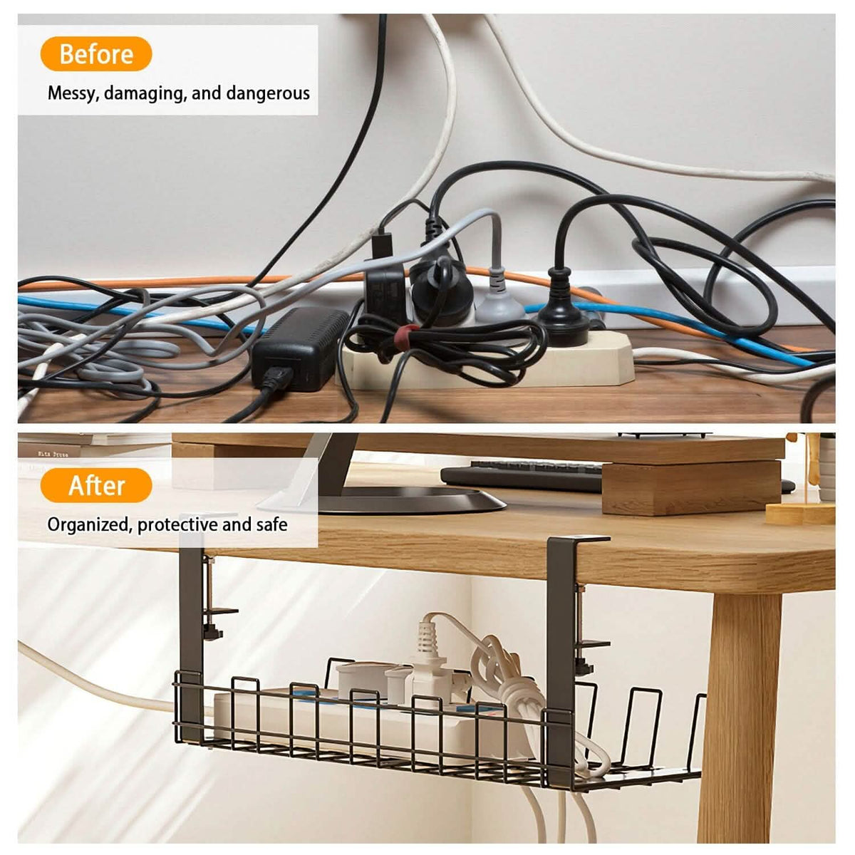 Under Desk Cable Management Tray 15.2in No Drill Desk Cable Cord Organizer - A-1 Thread Vault
