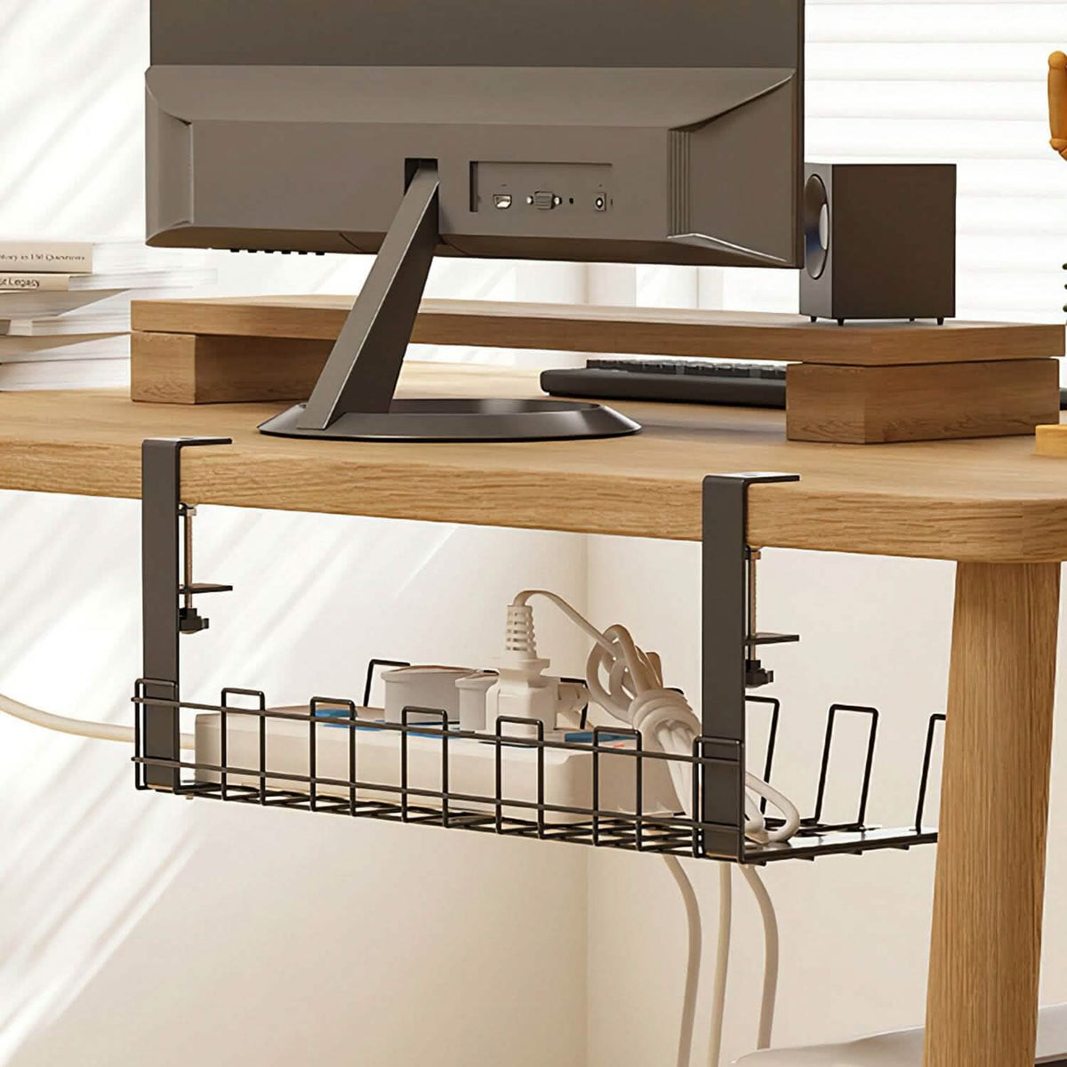 Under Desk Cable Management Tray 15.2in No Drill Desk Cable Cord Organizer - A-1 Thread Vault