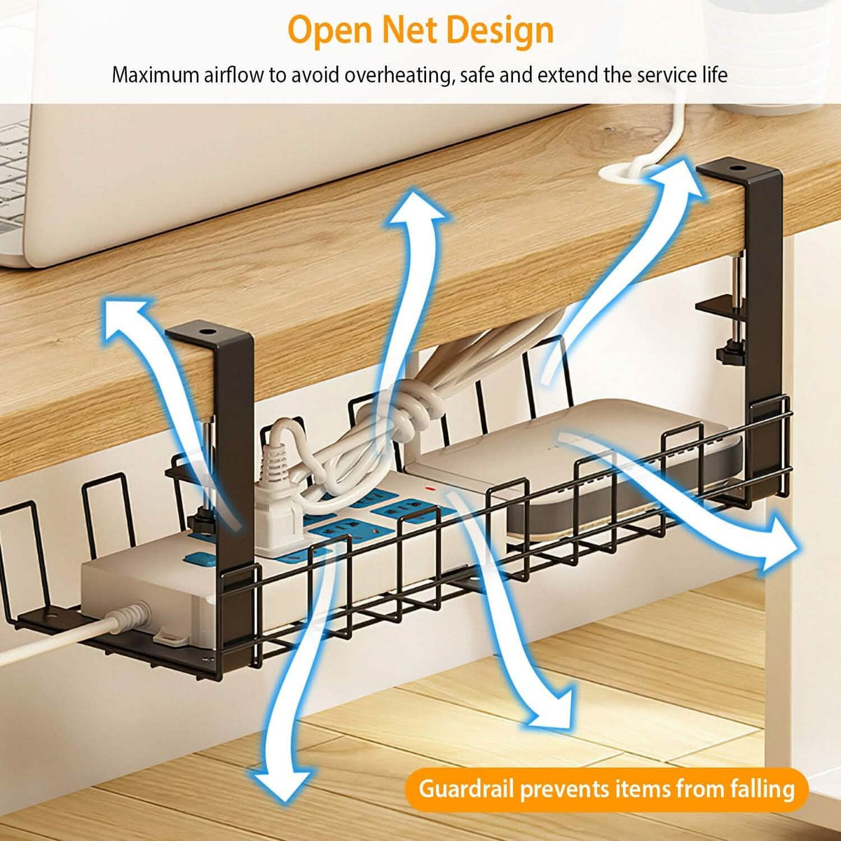 Under Desk Cable Management Tray 15.2in No Drill Desk Cable Cord Organizer - A-1 Thread Vault