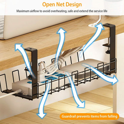 Under Desk Cable Management Tray 15.2in No Drill Desk Cable Cord Organizer - A-1 Thread Vault