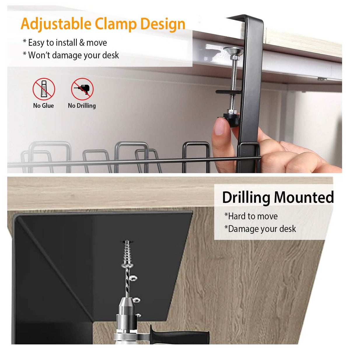Under Desk Cable Management Tray 15.2in No Drill Desk Cable Cord Organizer - A-1 Thread Vault
