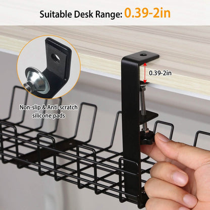 Under Desk Cable Management Tray 15.2in No Drill Desk Cable Cord Organizer - A-1 Thread Vault