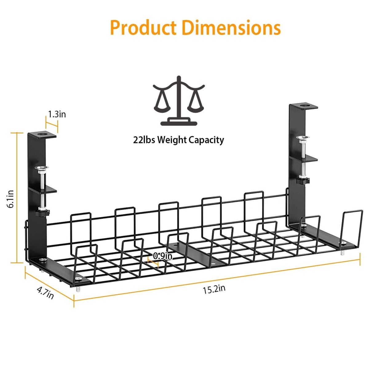 Under Desk Cable Management Tray 15.2in No Drill Desk Cable Cord Organizer - A-1 Thread Vault