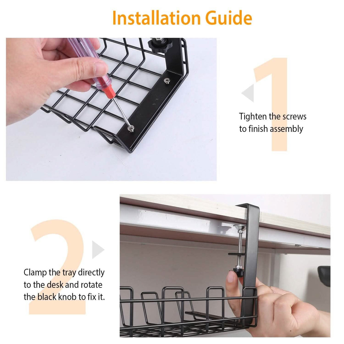 Under Desk Cable Management Tray 15.2in No Drill Desk Cable Cord Organizer - A-1 Thread Vault