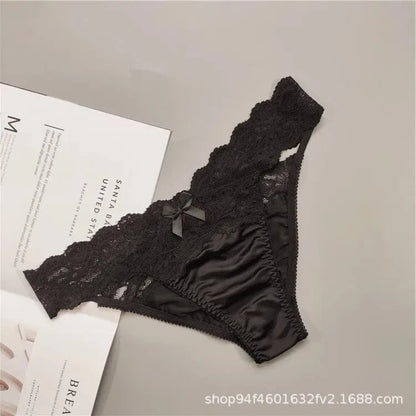 Underwear Women Sexy Lace Thong Pants Female Hollow Out Panties Low Waist Fashion Underpants New Ladies Bow Underwear Shorts - A-1 Thread Vault