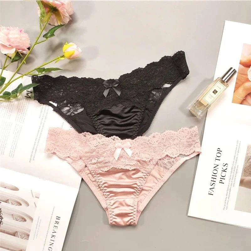 Underwear Women Sexy Lace Thong Pants Female Hollow Out Panties Low Waist Fashion Underpants New Ladies Bow Underwear Shorts - A-1 Thread Vault