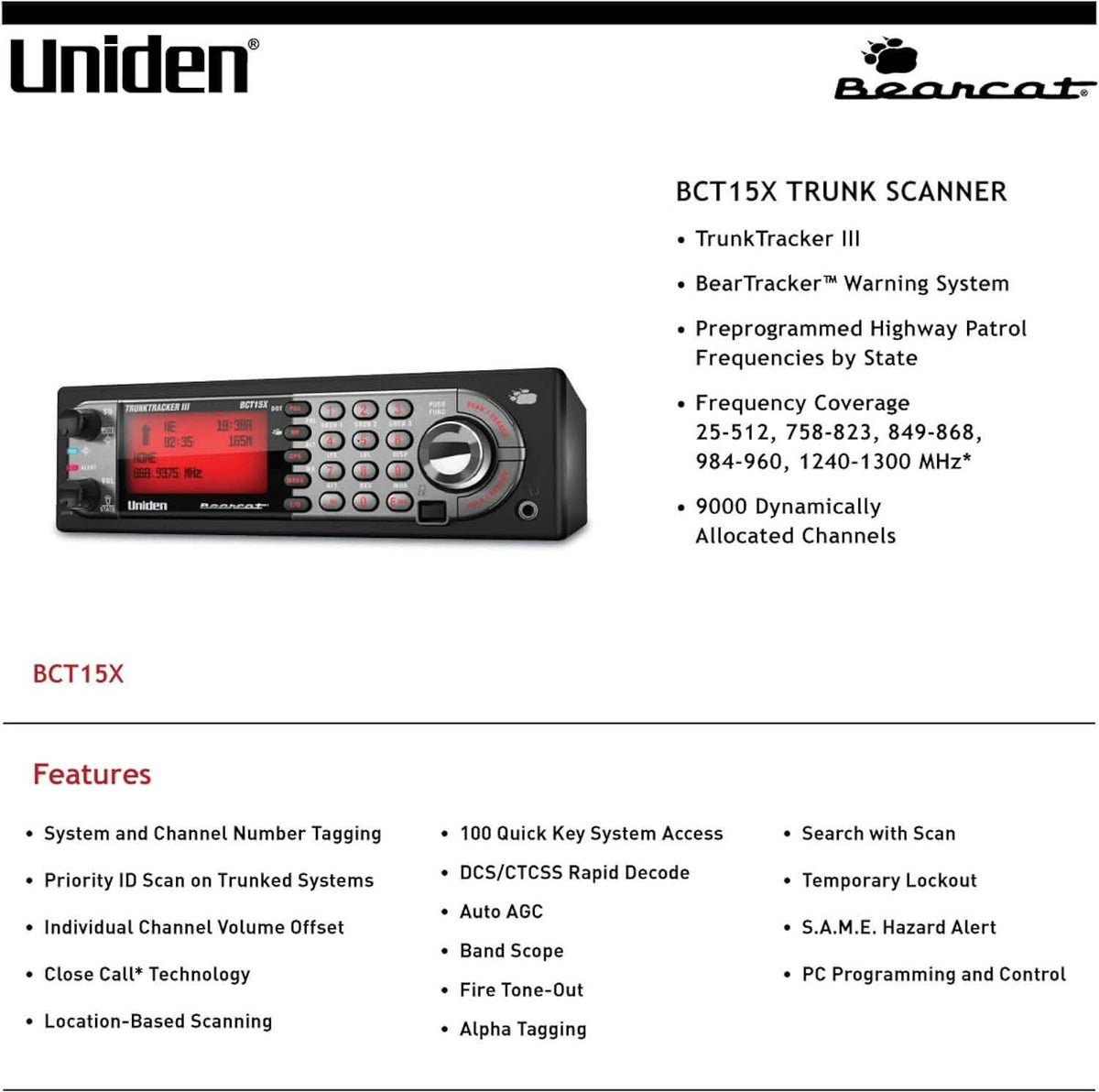 Uniden BearTracker Scanner (BCT15X) with 9,000 Channels (Refurbished) - A-1 Thread Vault