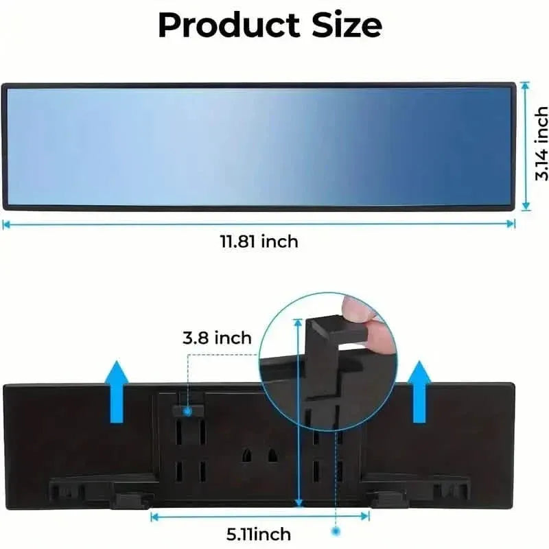 Universal 11.81 Inch Panoramic Convex Rearview Interior Clip-on Wide Angle Mirror - A-1 Thread Vault