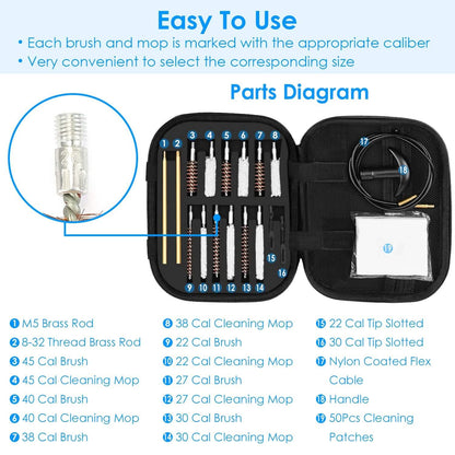 Universal Gun Cleaning Kit with 39.3" Flex Cable Brass Rod - A-1 Thread Vault