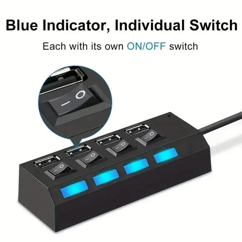 USB 2.0 Adapter Hub Power On/ Off Switch For PC Laptop Computer - A-1 Thread Vault