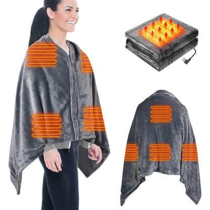 USB Heated Blanket Poncho Shawl Wrap Throw with Zipper Washable - A-1 Thread Vault