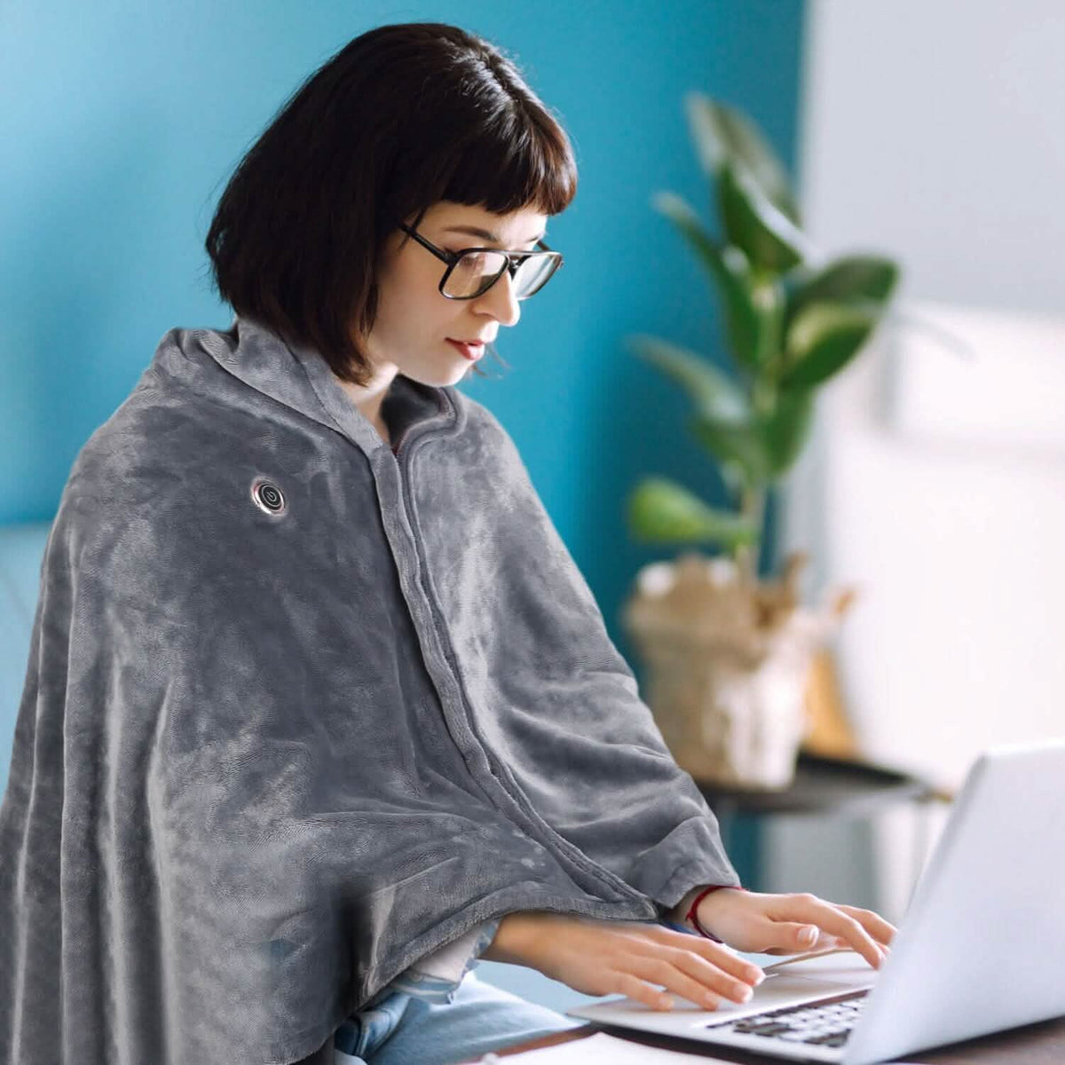 USB Heated Blanket Poncho Shawl Wrap Throw with Zipper Washable - A-1 Thread Vault